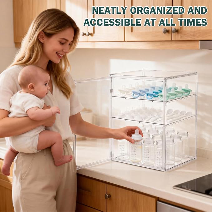 Baby Bottle Organizer, 3 Tiers Acrylic Bottle Storage Organizer Container - Image 4