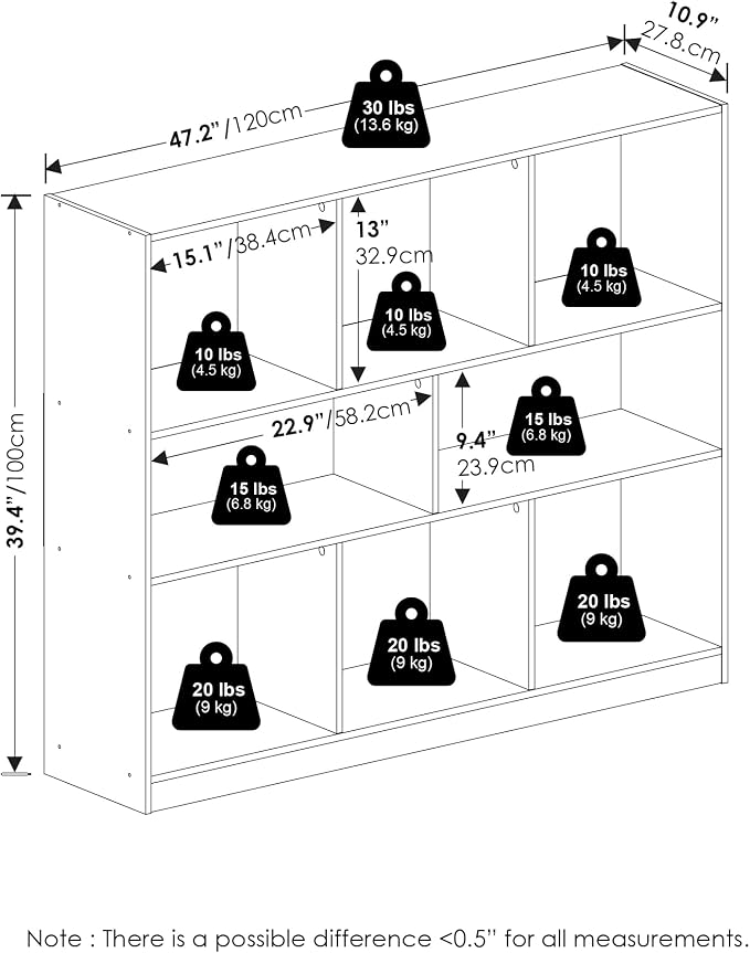 Furinno DALY Book Shelf, 8-Cube Bookshelf, Horizontal Cube Storage Organizer - Image 3