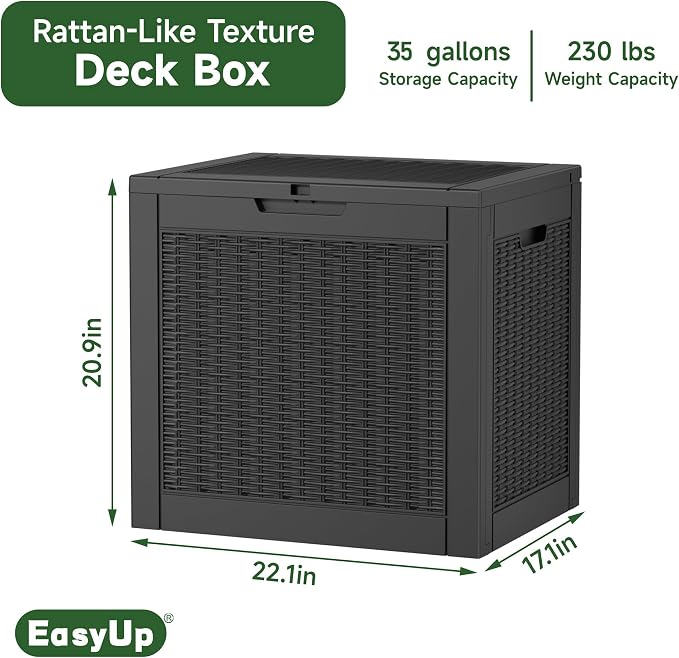 EasyUp 35 Gallon Resin Deck Box Waterproof, UV Resistant Outdoor Storage Box - Image 2