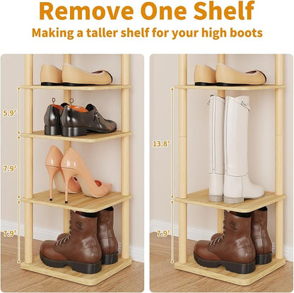 8 Tiers Vertical Shoe Rack Tall Narrow Shoe Tower Corner Shoe Rack, Natural | - Image 6