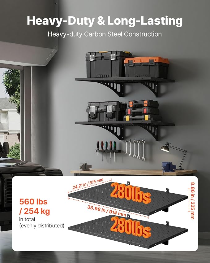 VEVOR 2-Pack Heavy Duty Garage Wall Shelving, 2 x 3 ft Steel Wall Mounted - Image 3