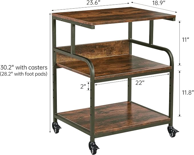 Large Printer Stand with Adjustable Storage Shelf, 3 Tier Printer Cart with - Image 2