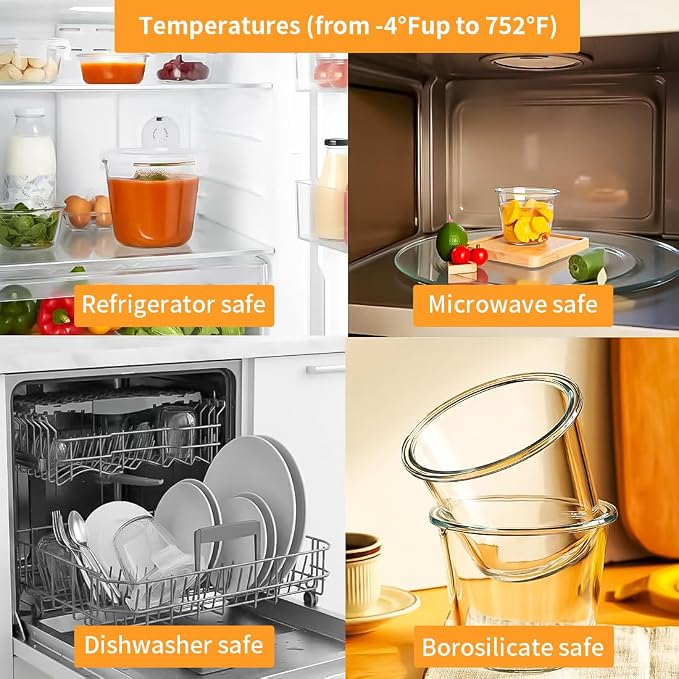 H.JSS WDJS 24 Oz Round Glass Food Storage Container set, 3 Cup Round Glass Soup - Image 4