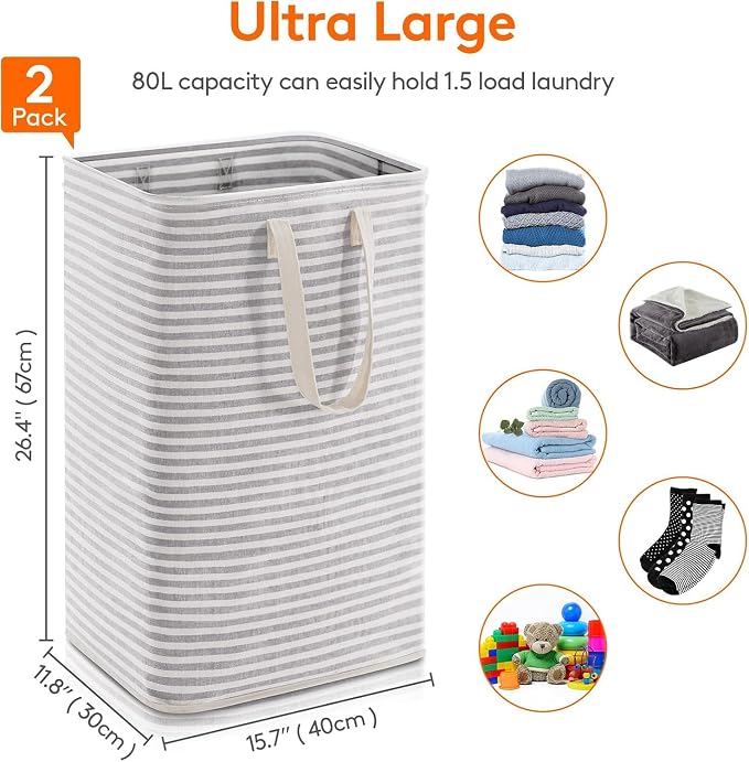 Lifewit 2 Pack Laundry Basket 80L Each, Collapsible Clothes Hamper - Image 2