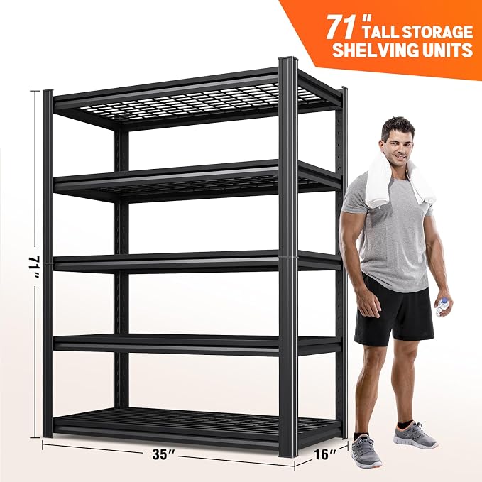 3-Pack 35''W Storage Shelves, 2500LBS Garage Shelving, Adjustable Garage Shelves - Image 2