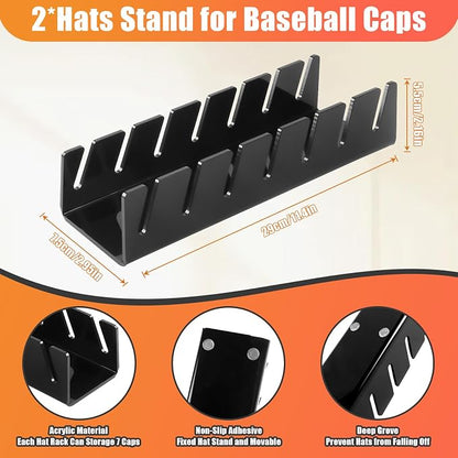 Hat Stand for Baseball Caps, 2 Pack No Install Acrylic Hat Organizer for 14 - Image 7