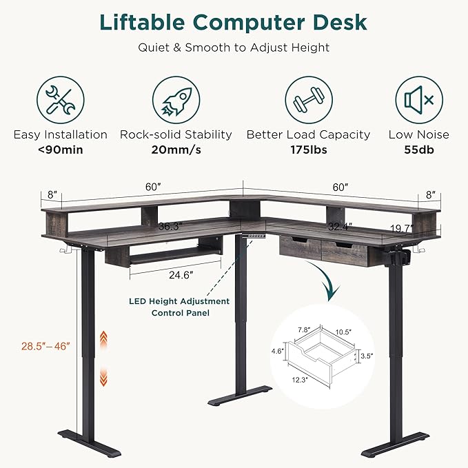 RedLemon 60 Inches L Shaped Electric Standing Desk, Height Adjustable Corner - Image 2