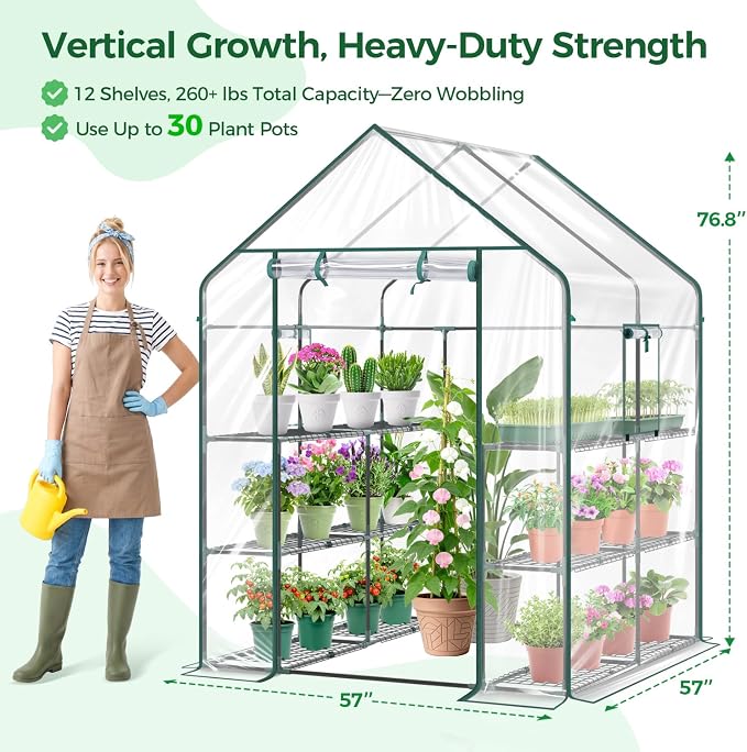 Ohuhu Plastic Greenhouse for Outdoors: Portable Walk in Plant Green House - Image 2