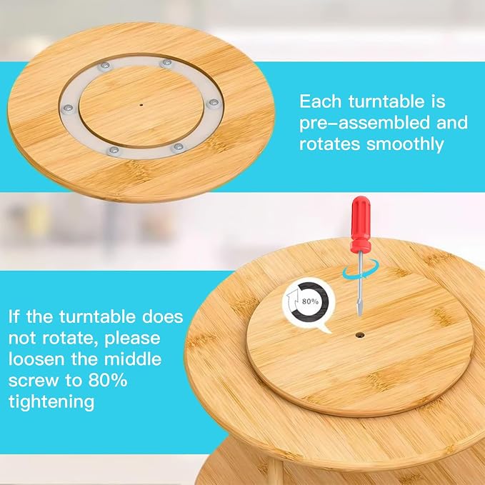 Wood Lazy Susan Organizer Bamboo 2-Tier Rotating Storage Rack – 360° Turntable - Image 3