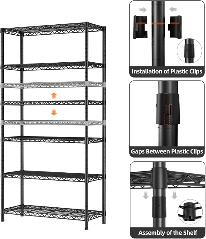 SINGAYE 6 Tier Shelf Organizer Storage Metal Shelves Garage Wire Shelving Unit - Image 6