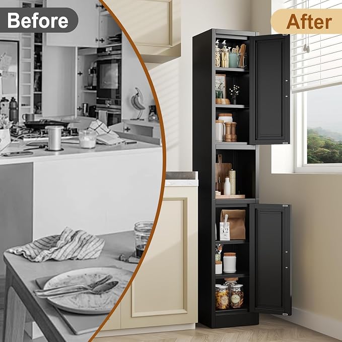Tall Metal Narrow Bathroom Storage Cabinet 67" H, Tall Black Pantry Cabinets - Image 7