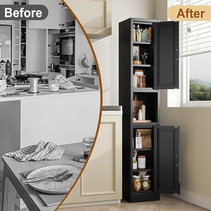 Tall Metal Narrow Bathroom Storage Cabinet 67" H, Tall Black Pantry Cabinets - Image 7