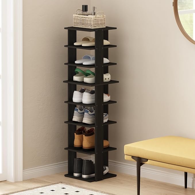 Furinno Compact Vertical Shoe Rack, 8-Tier Narrow Shoe Organizer, Free Standing - Image 2