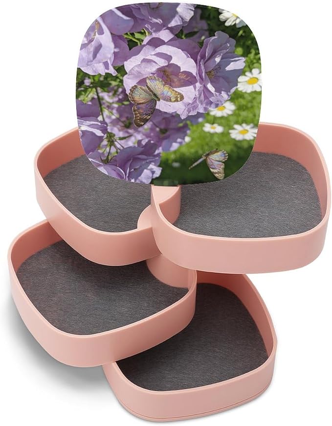 Light Purple Flowers Rotating Jewelry Organizer Box 4-Layer 360° Rotatable ABS - Image 8