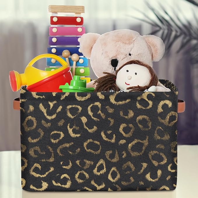 Pardick Black Gold Leopard Basket Storage Bins Large Fabric Toys Storage Cube - Image 3