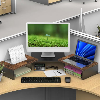 Dual Monitor Stand for Desk, Wooden Monitor Riser, Desk Shelf for Top of Desk - Image 5