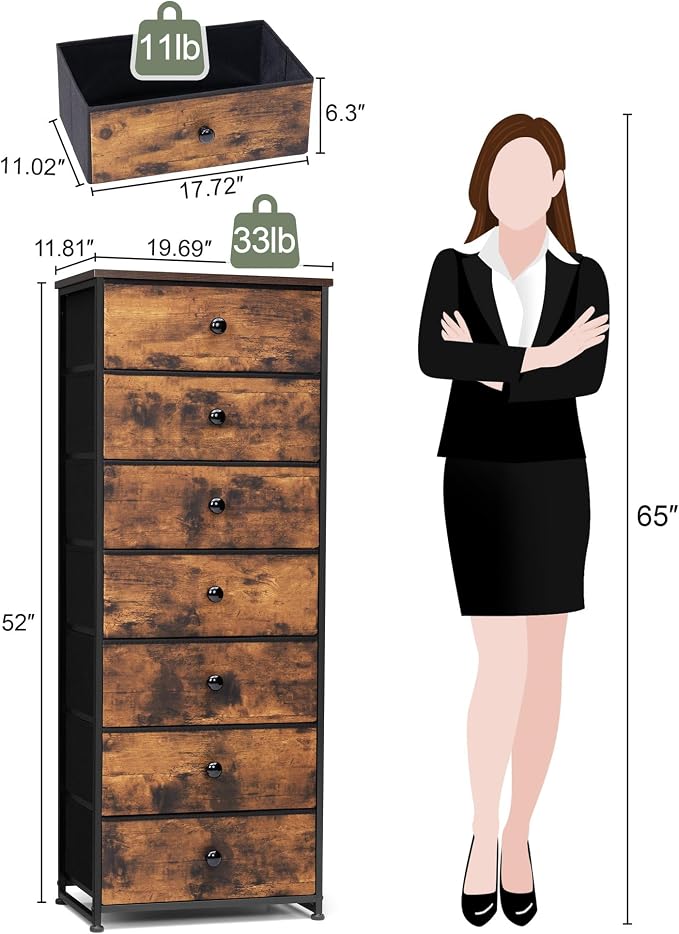 Fabric Dresser for Bedroom, 7-Drawer Tall Vertical Tower) | Wooden Top - Image 3