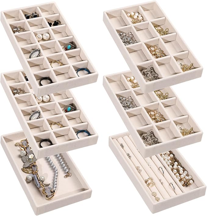 Frebeauty Jewelry Organizer Tray, Stackable Velvet Jewelry Trays, Drawer by Frebeauty