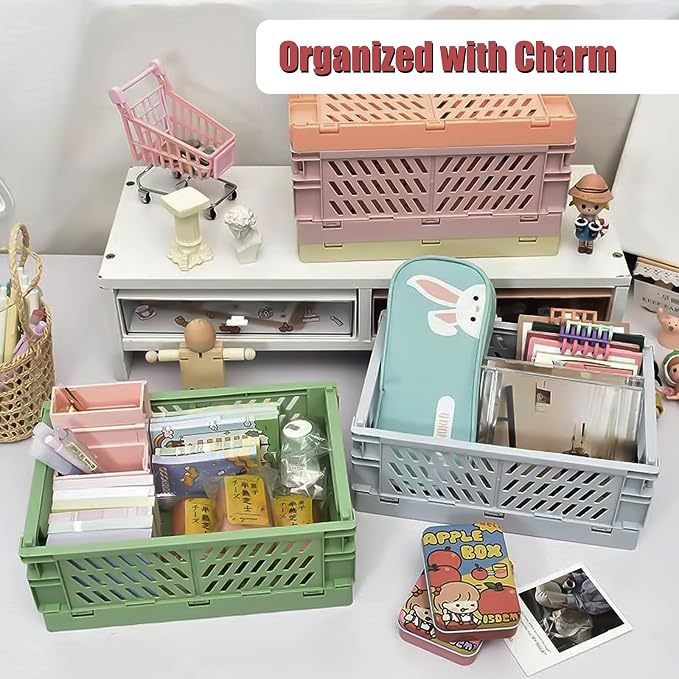 Pastel Plastic Storage Baskets 2 Pack, Collapsible Crates - Image 5