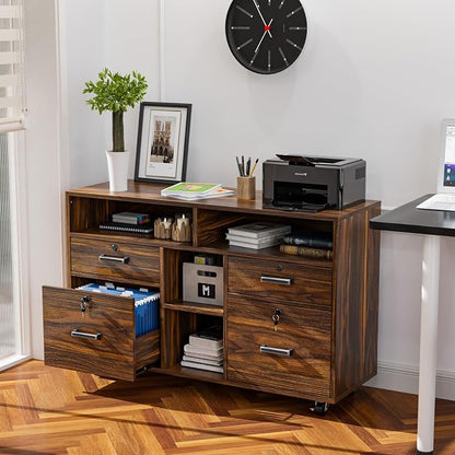 VINGLI Dark Brown Wood Lateral File Cabinet - Image 2