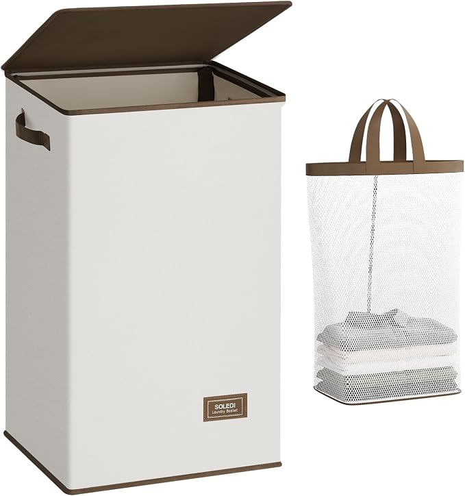 SOLEDI Laundry Hamper with Lid 90L Large & Tall Collapsible Laundry Basket by SOLEDI