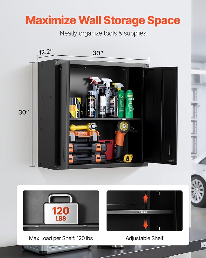 VEVOR Metal Wall Cabinet, 30W x 12.2D x 30H Inch, Steel Floating Hanging - Image 3