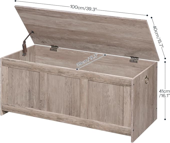 HOOBRO Storage Bench, 39.3" Retro Wooden Storage Chest, Wooden Storage Trunk - Image 3
