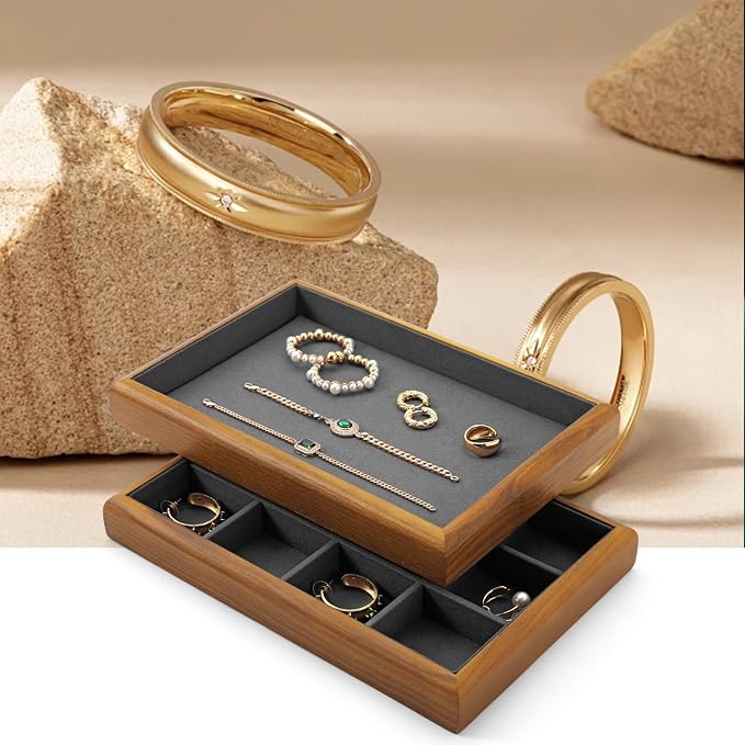 Oirlv Solid Wood 12 Grid Jewelry Organizer Tray Jewelry Drawer Organizer - Image 2