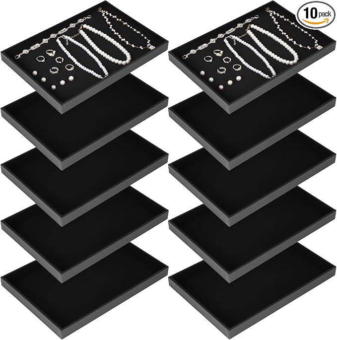 10 Pcs Velvet Stackable Jewelry Tray Showcase Display Jewelry Organizer Tray by Unknown