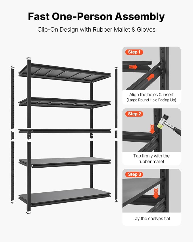 VEVOR Garage Shelving, 5-Tier Adjustable Storage Shelves, 3000 lbs Heavy Duty - Image 8