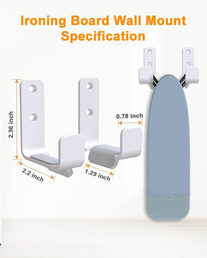 2PCS Ironing Board Holder Wall Mount White, Stainless Steel Ironing Board Hanger - Image 3