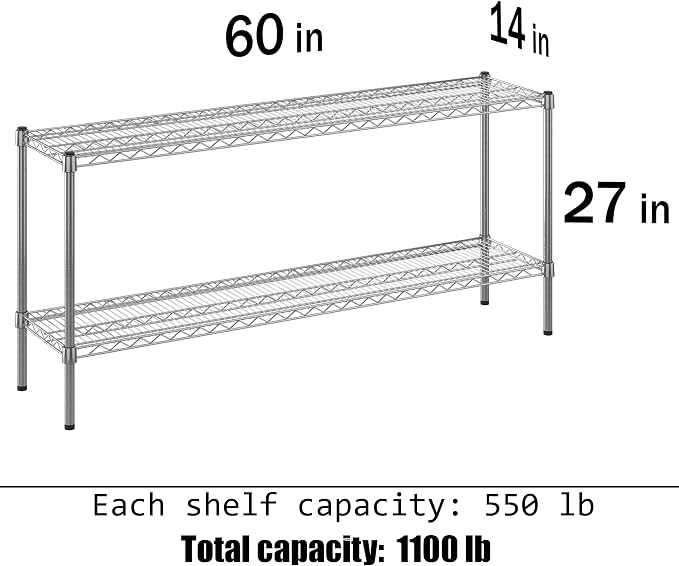 14" Deep x 60" Wide x 27" Height Wire Shelving Kit | 2-Tier | NSF Commercial - Image 3