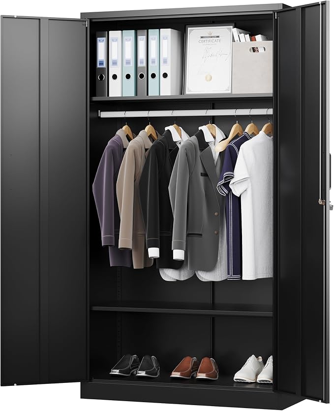 Metal Wardrobe Cabinets with Lock, Clothing Locker 72" X 36" X 18" Storage by LetayaMetalCabinets