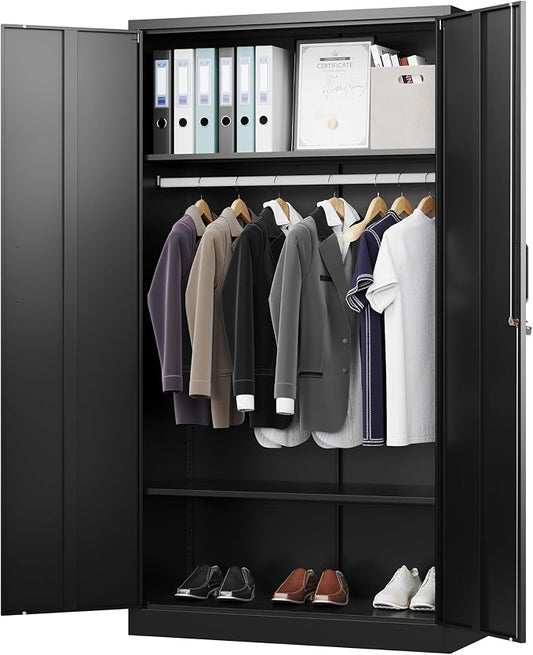 Metal Wardrobe Cabinets with Lock, Clothing Locker 72" X 36" X 18" Storage by LetayaMetalCabinets