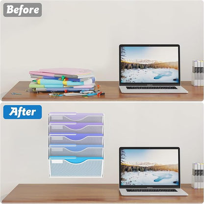 5 Tier Hanging Wall File Organizer, Mesh Mail Paper Orgnization Hanging File - Image 5