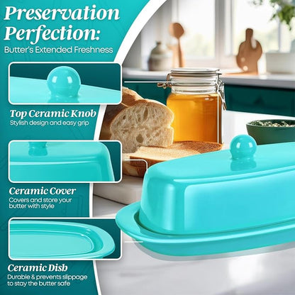 Flexzion Ceramic Blue European Butter Dish - Image 8