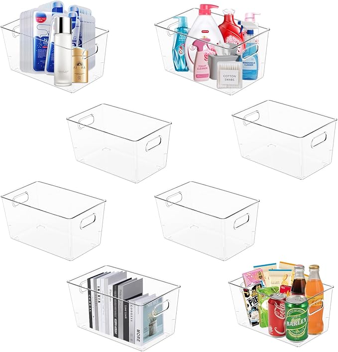 MOONEDGE 8 Pack Clear Plastic Storage Bins, Fridge & Freezer, Versatile by MOONEDGE