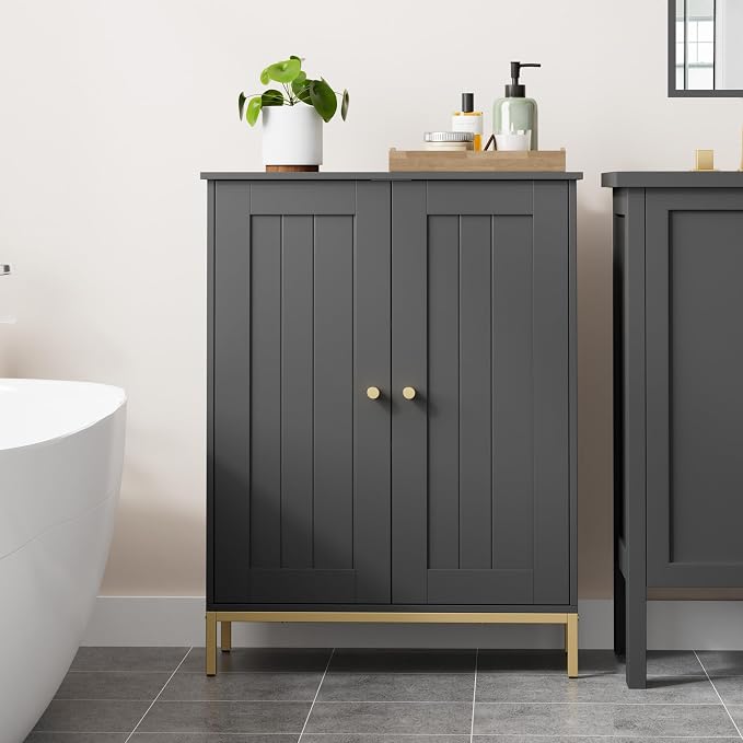Homhedy Bathroom Storage Cabinet, Freestanding Floor Cabinet, Adjustable Shelves - Image 7