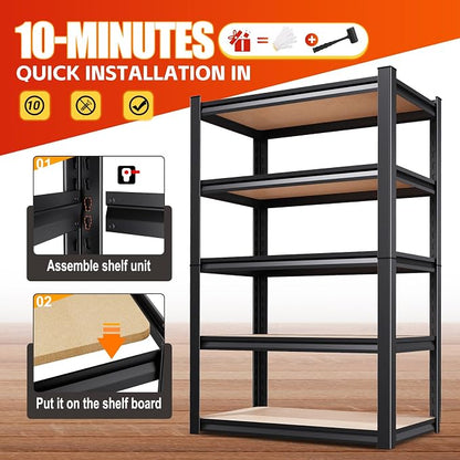 Set of 4 46" W Garage Shelving-2050 lbs 5 Tier Storage Shelves, Adjustable - Image 4