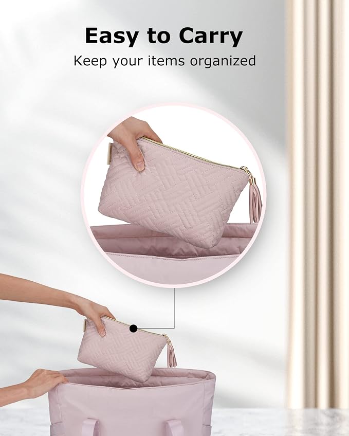 BAGSMART Small Makeup Bag with Tassel, Soft Cosmetic Pouch 8.7" | 1.6" slim - Image 4