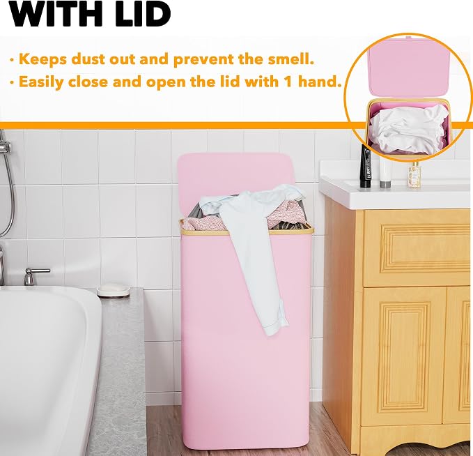 SpaceAid Laundry Hamper with Lid, 110L Large Tall Clothes Basket Bin with - Image 3