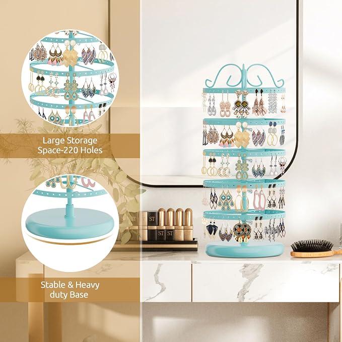 MODOWEY Rotating Earring Holder Organizer Display, 5 Tiers Metal Tree, - Image 5