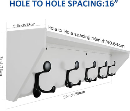 WEBI Wall Shelf with Hooks Underneath, 35” Long Wall Mounted Coat Rack with - Image 7