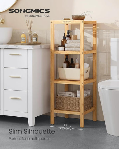 SONGMICS 4-Tier Bamboo Shelf, Narrow Bathroom Shelf, Standing Towel Rack - Image 4
