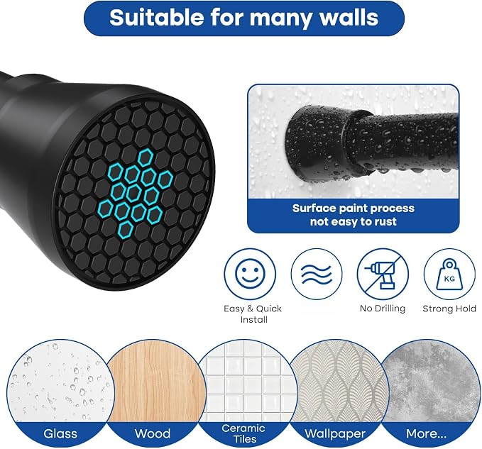 Shower Curtain Rod Adjustable Curtain Rods 30-64 Inch Black Shower Rod Curtain - Image 3