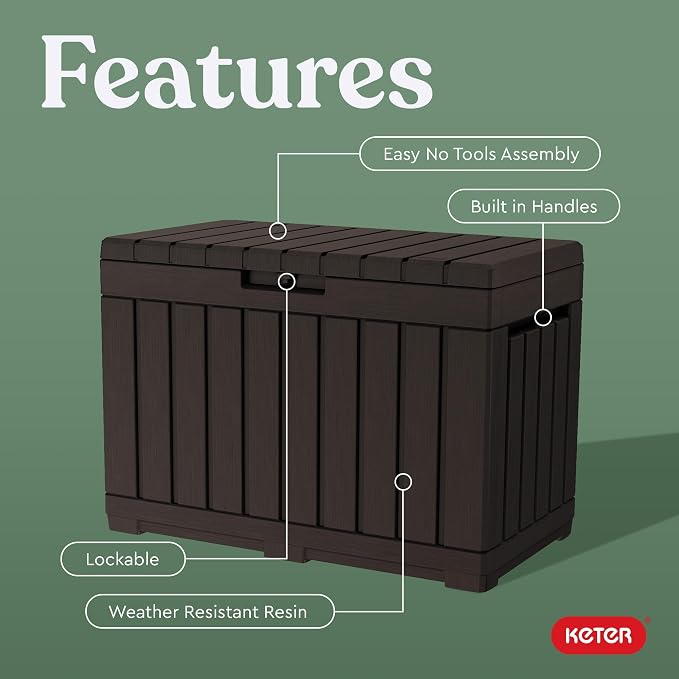Keter Kentwood 50 Gal Outdoor Storage Box and Patio Side Table | Brown - Image 3