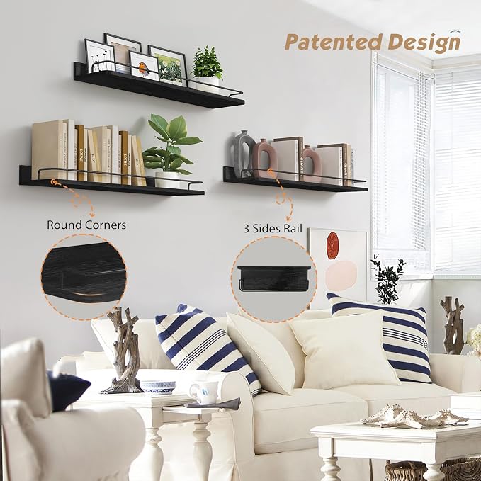 Forbena 24 Inch Wall Shelves for Bedroom 3-Pack, Vintage Large Floating Book - Image 6