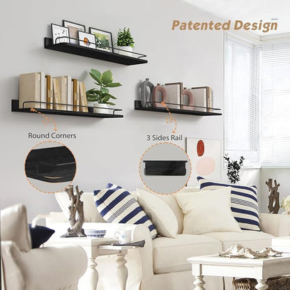 Forbena 24 Inch Wall Shelves for Bedroom 3-Pack, Vintage Large Floating Book - Image 6