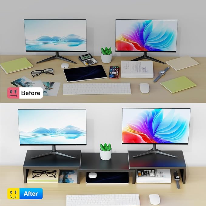 Dual Monitor Stand for Desk, Metal Computer Stand, Desk Shelf Riser, Desktop - Image 2