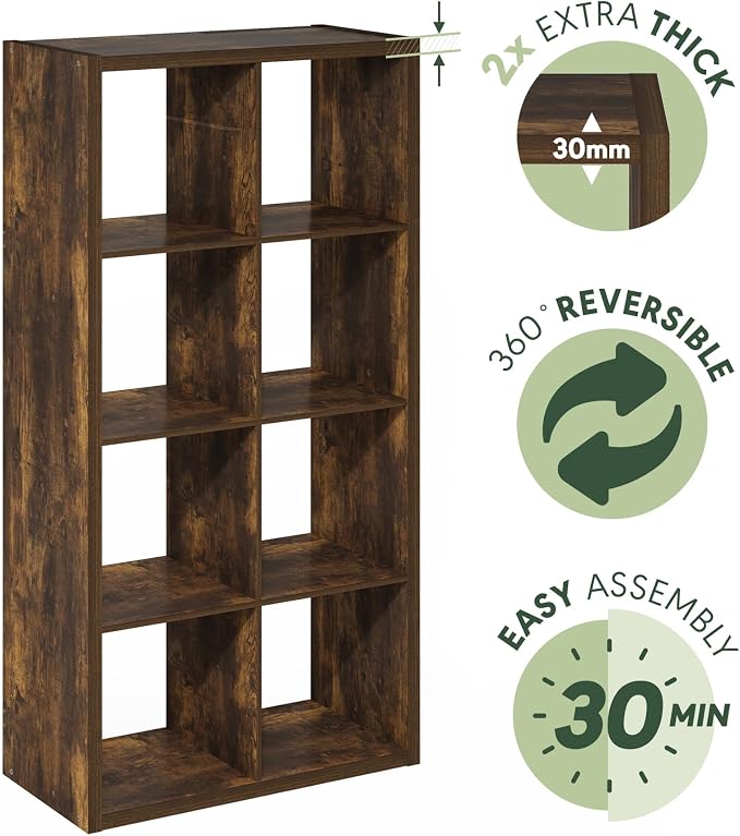 Furinno Cubicle 8-Cube Book Shelf, Extra Thick Frame Bookshelf, Amber Pine | - Image 8